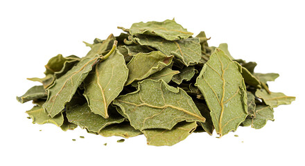 Pile of Dried Bay Leaves on White Background for Culinary Use