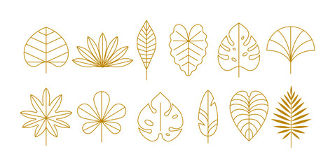 Minimalist summer tropical leaves design collection. Linear simple, modern style. Summer illustrations © Marina Zlochin