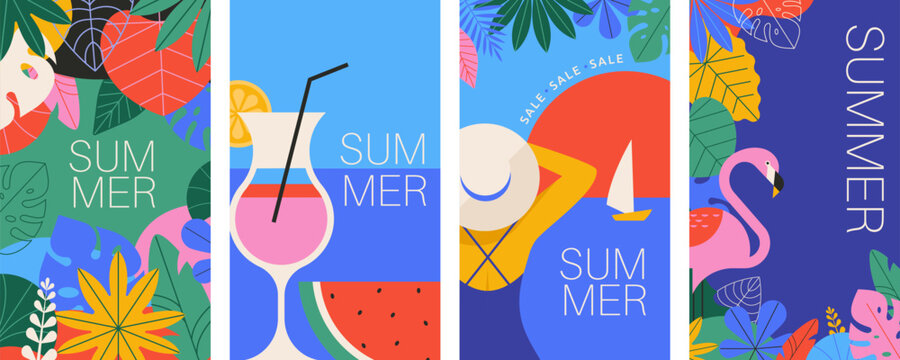 Colorful Geometric Summer Music Festival and Travel Background, poster, banner. Summer time fun concept design promotion design. Vector illustration and banner