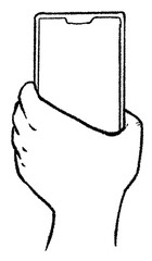 Hands operating a cell phone. A hand-drawn illustration. Digital illustrations. Line drawings.