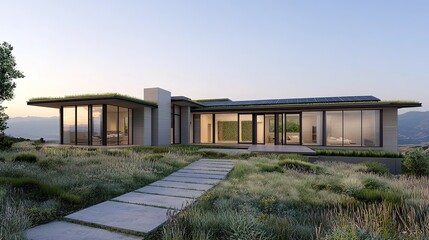Obraz premium Modern architectural home design scenic location gigapixel quality tranquil environment wide-angle view