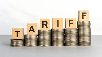 Tariff Impact on Economy Depicted with Stacked Coins and Blocks