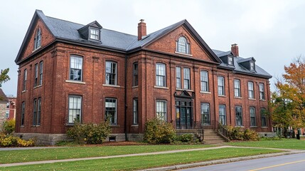 Fototapeta premium Old PEI Building Exterior with Classic Port Charlottetown Architecture in Rural Canadian Setting 