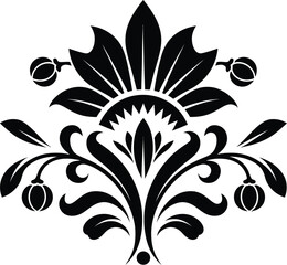 Ornate floral design, black and white, symmetrical pattern vector