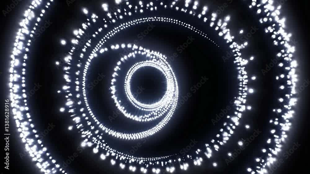 Poster multiple concentric glowing rings expand and contract, creating a mesmerizing visual effect against 