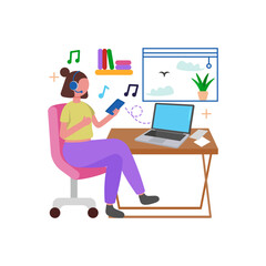 Listen to music while working Vector Illustration