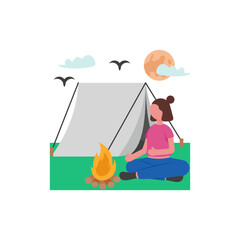 Cozy Evening Bonfire Gathering Flat Vector Illustration