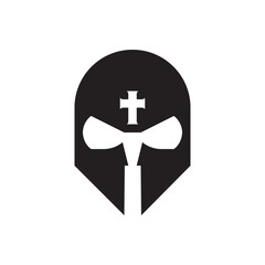 Vector illustration of mask and cross silhouette flat icon design. 