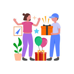 Give Thoughtful Present with Love Flat Vector Illustration