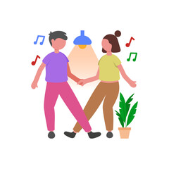 Romantic Dance for Two Lovers Flat Vector Illustration