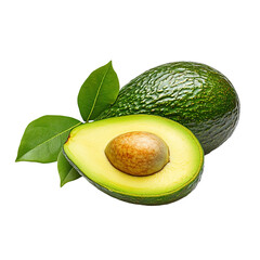 Ripe avocado isolated on transparent background. Fresh sliced ​​avocado.