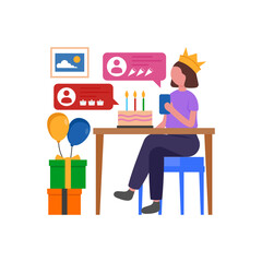 Send Digital Greetings and Blessings Flat Vector Illustration