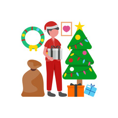 Jolly Gift Giver in Red Flat Vector Illustration
