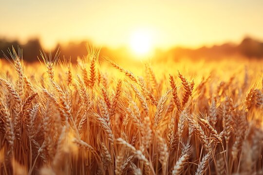 A beautiful field of wheat illuminated by golden sunlight