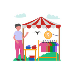 Obraz premium Explore Products at Street Markets Flat Vector Illustration