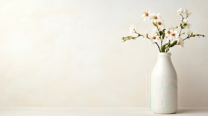 A beautiful display of white magnolia flowers in a minimalist white vase against a soft textured backdrop, symbolizing purity and grace in a serene and simple composition.