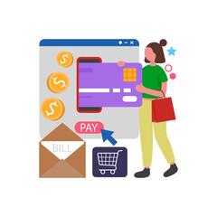 Complete Purchase with Credit Card Flat Vector Illustration