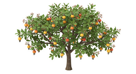 Harvesting Cashew Nuts Ripe on Tree with Green Leaves Illustration