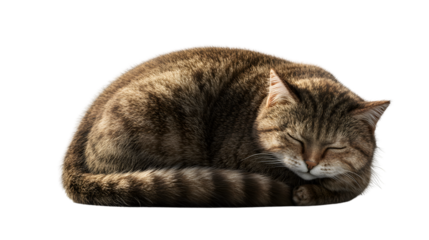 Sleeping tabby cat curled up