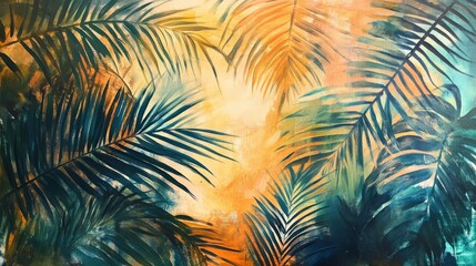 Sunlit palm leaves creating a beautiful interplay of shadows and textures, tropical paradise vibes generative ai
