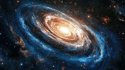 Obraz premium Cosmic Symphony: A spiral galaxy unveils celestial harmony in deep space vastness