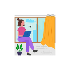 Productive Home Office Setup Flat Vector Illustration