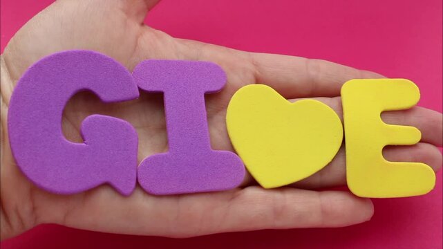 Give love, hand with phrase