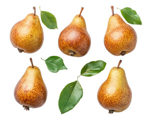 Fresh pears with leaves nature food isolated on transparent background, png