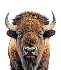 Bison portrait in nature wildlife isolated on transparent background, png