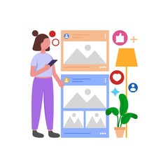 Engaging Social Media Feeds Flat Vector Illustration