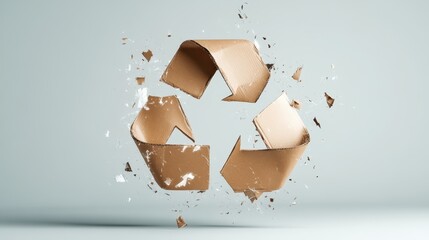 An abstract portrayal of a recycling symbol breaking apart, symbolizing the dynamic nature of recycling and the urgency for environmental consciousness in a modern world.