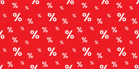Seamless pattern Sale with white percent sign, symbol %, red background. Backdrop for wallpaper, paper bag. Vector illustration EPS10	
