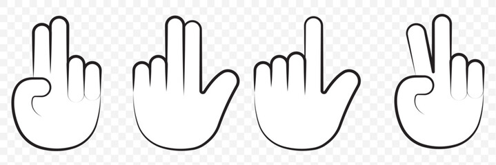 Cartoon hands set. Different gestures: pointing, attention, fist, thumbs up. Isolated vector illustration. EPS 10.