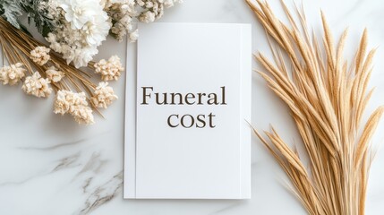 Funeral cost document with flowers and dried plants