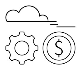 Cloud, gear, and dollar icon interconnected to convey technology, finance, and dynamics of progress. Ideal for digital transformation, cloud computing, finance, innovation automation investment