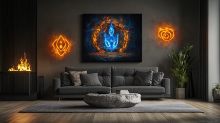 Fiery art canvas decorates modern living room