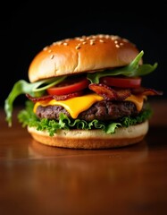 Artisan Delight: Gourmet Burger in Moody Focus