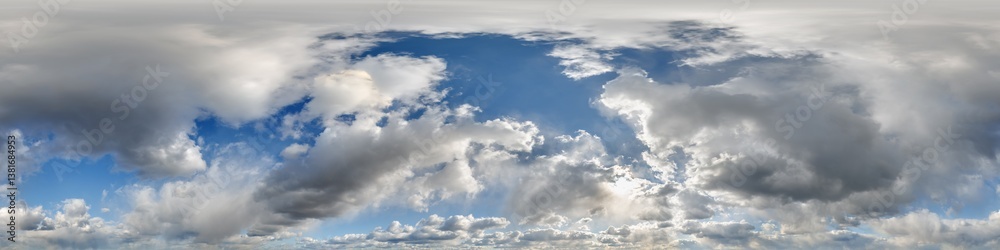Wall mural blue sky hdri 360 panorama with pink clouds before sunset with zenith for use in 3d graphics as sky 