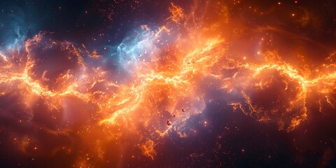 Obraz premium Vibrant Nebula Galaxy with Orange and Blue Lights in Deep Space