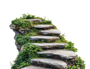 Stone steps in nature environment scenic view isolated on transparent background, png