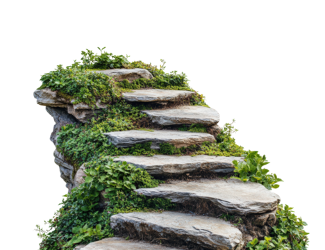 Stone steps in nature environment scenic view isolated on transparent background, png