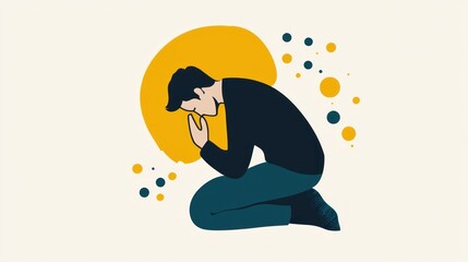 Obraz premium Depressed individual in contemplation mental health illustration with abstract background emo