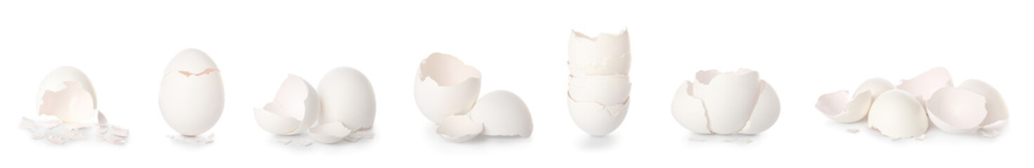 Set of egg shells on white background