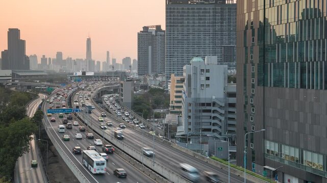 Asoke Expressway Toll, Expressway tollgate, Cars at gate toll payment on expressway in Bangkok, Thailand