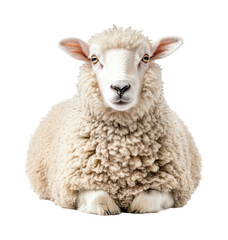Playful sheep sitting on view isolated on transparent background, png