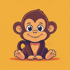 Obraz premium Cute Monkey Cartoon Character: Adorable Digital Illustration & Fun Kids Art with Orange Background