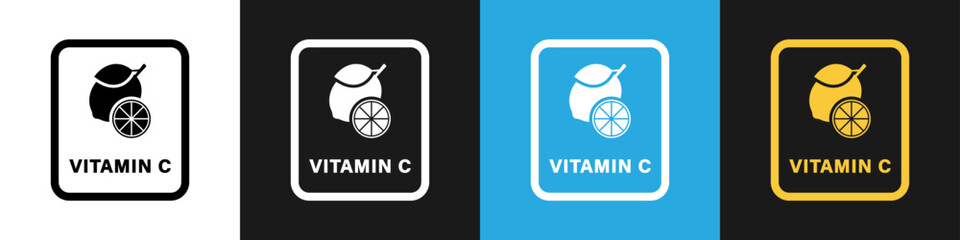 Vitamin C vector icons for packaging of food or drink.