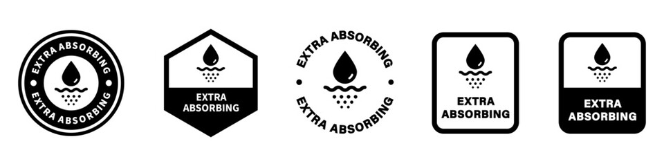 Extra Absorbing - signs for product information packaging label. Vector isolated on white.