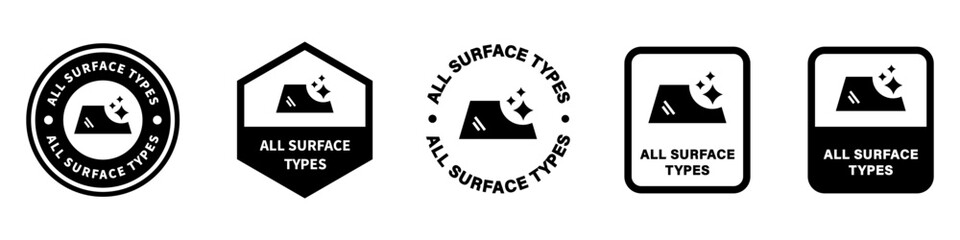 All Surface Types - vector isolated on white. Labels for Cleaning product