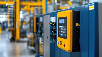 Industrial Control Panel in Modern Manufacturing Facility for Automation and Efficiency Enhancement